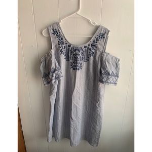 Blue Floral Cold Shoulder Dress